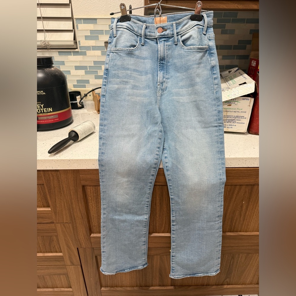MOTHER Woman’s The Hustle Ankle Sky Blue Straight Jeans